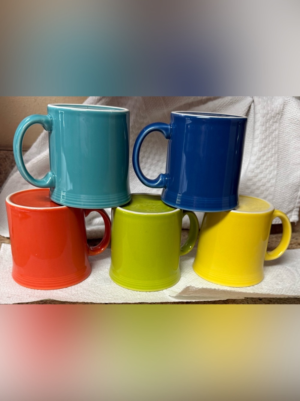Fiesta Java Mugs Bright Ceramic in Teal, Blue, Lime, Yellow, Orange